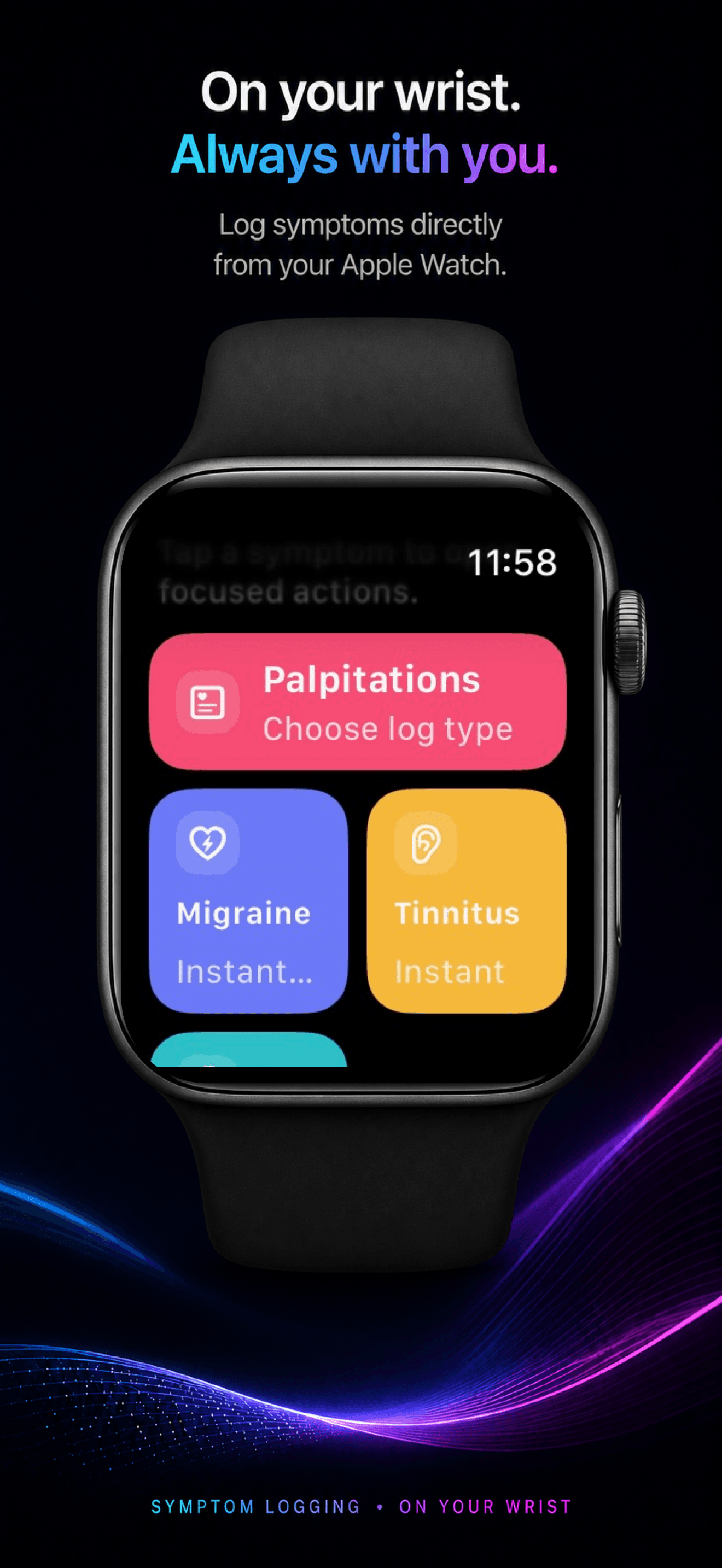 SymptomTap symptom logging on Apple Watch.